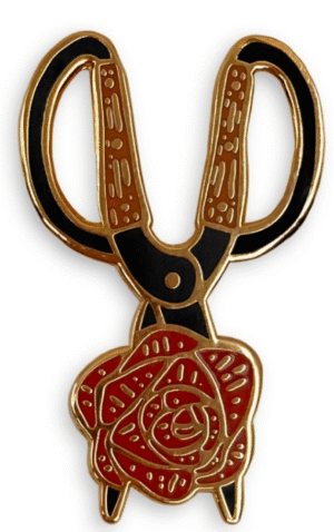 Barebones Enamel Pin Rose Scissors